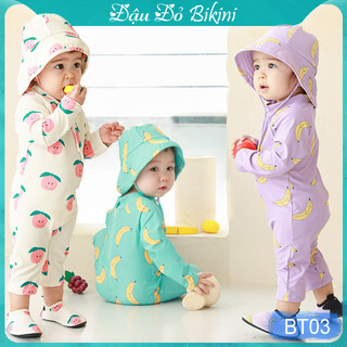Bộ bơi liền hoa quả và mũ chống nắng trẻ em, chất bơi đẹp, phom gọn dàng dễ thương, chất thun bơi đẹp co giãn 4c | BT03