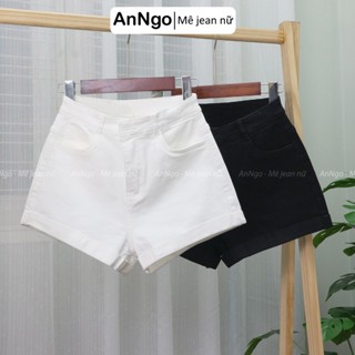 (Có big size) Quần short jean nữ co giãn trắng lật lai cá tính, chất jean cotton co giãn ôm body Anngo - AT489