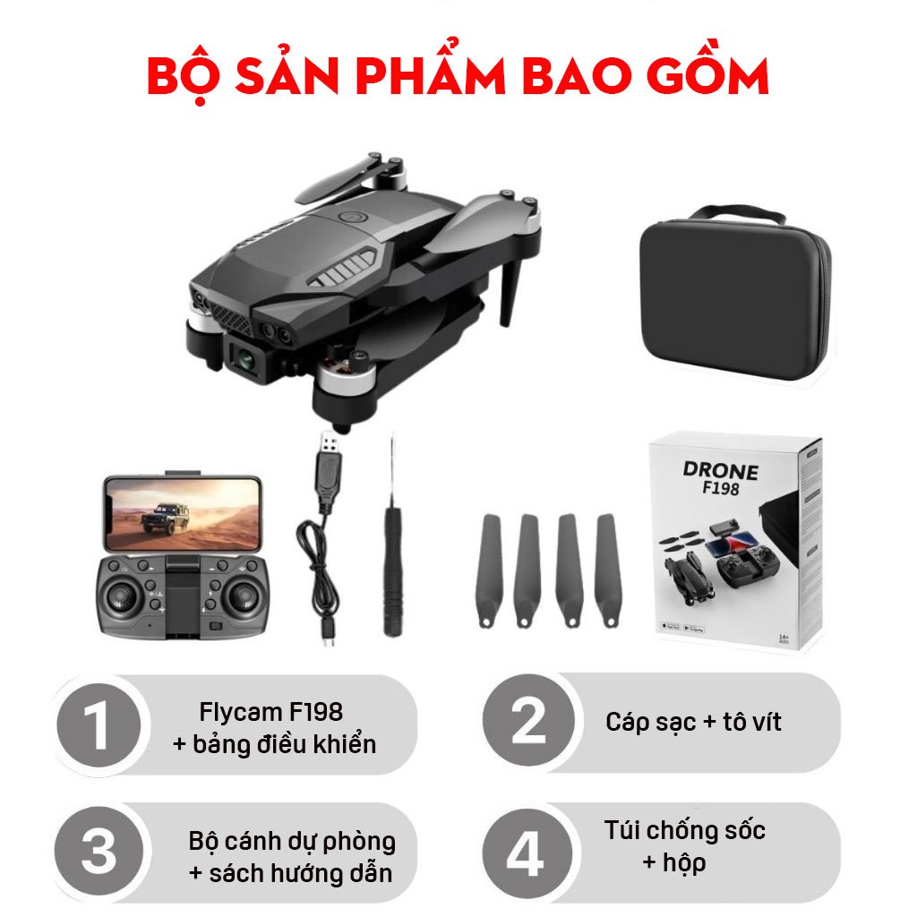 Play cam camera mini F198 pro không chổi than, máy bay flycam giá rẻ, drone, plycam, phờ lai cam | BigBuy360 - bigbuy360.vn