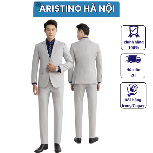 (SALE 65%) Bộ suit Aristino B lông cừu mềm nhẹ 2 khuy 1SU00202 lông cửu siêu nhẹ