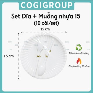 10 dĩa giấy/ đĩa giấy + nĩa nhựa/ muỗng nhựa dùng 1 lần cogigroup đựng bánh kem, thức ăn, kẹo