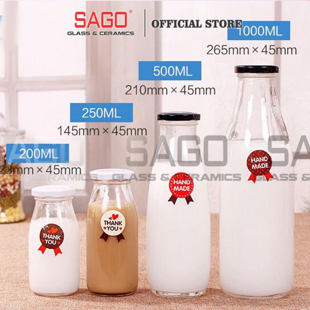 [ Set 06 ] Chai Thủy Tinh Tròn 200ml , 250ml , 500ml , 1000ml nắp thiết