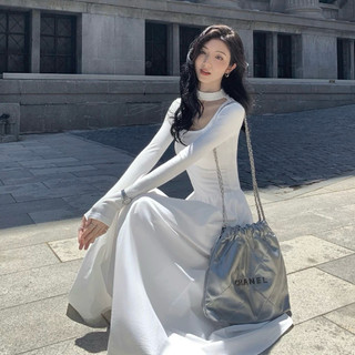 (Góc nhỏ của Mây - ORDER) MV50 Váy dệt kim Mulvan cổ choker dáng xoè dài phong cách Hàn Quốc GNCM