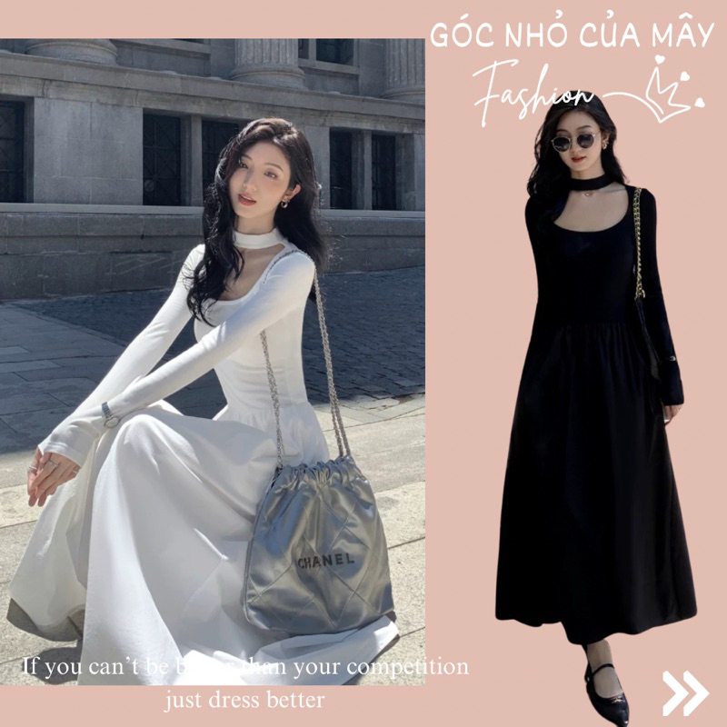(Góc nhỏ của Mây - ORDER) MV50 Váy dệt kim Mulvan cổ choker dáng xoè dài phong cách Hàn Quốc GNCM
