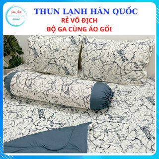 Bộ Ga Giường Thun Lạnh Hàn Quốc [ 4 MÓN] gồm 1 drap 2 áo gối nằm 1 áo gối ôm