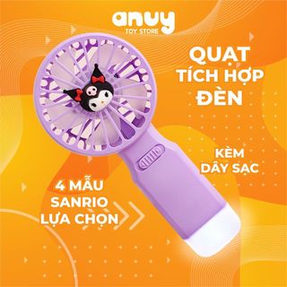Quạt kuromi cầm tay tích hợp đèn pin Sanrio, có kèm dây sạc nhiều màu