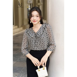 Áo Sơ Mi Cách Điệu Luperi LF4SM25 Cổ Bèo Có Thắt Nơ Giữa Xinh Xắn Chất Liệu Mềm Mại Thoáng Mát