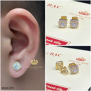 Bông tai nam nữ bạc xi vàng 18K Hoàng Minh Châu Jewelry (XK02-s75) - khuyên tai bạc XI VÀNG 18K