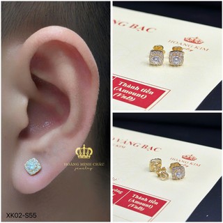 Bông tai nam nữ bạc xi vàng 18K Hoàng Minh Châu Jewelry (XK02-s55) - khuyên tai bạc XI VÀNG 18K