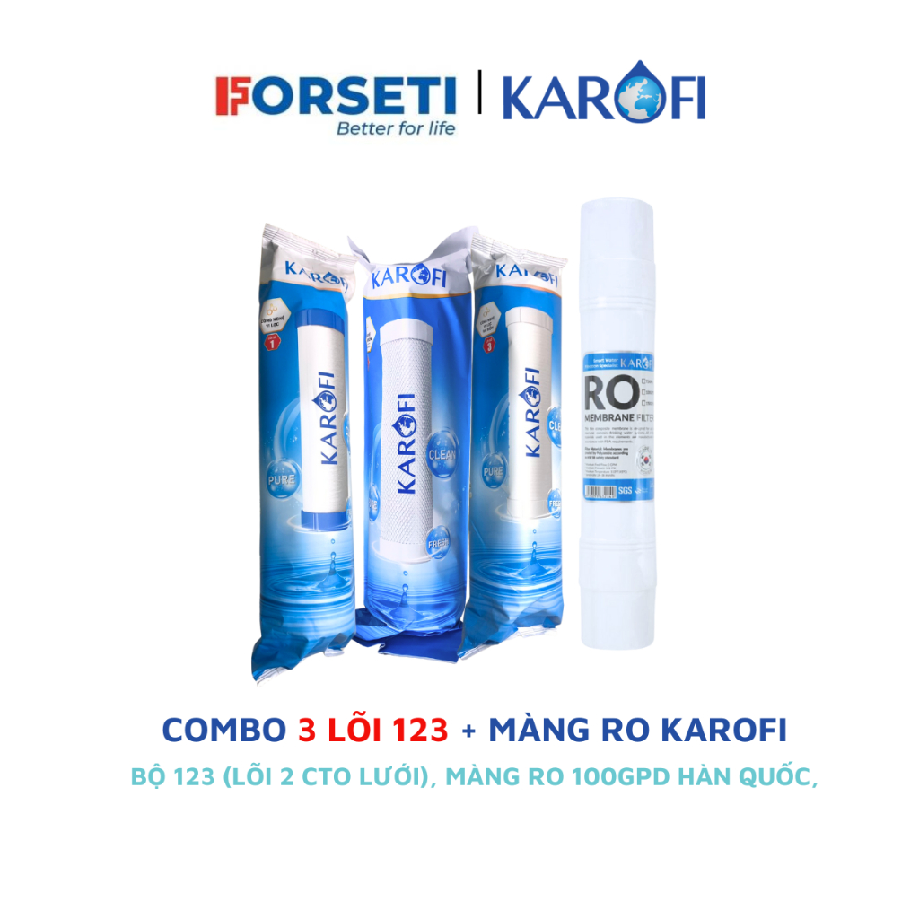Combo bộ lọc thô+ màng RO cho máy Karofi S-s038, O-P1310, O07, P95, U03, U05, U95, D52...