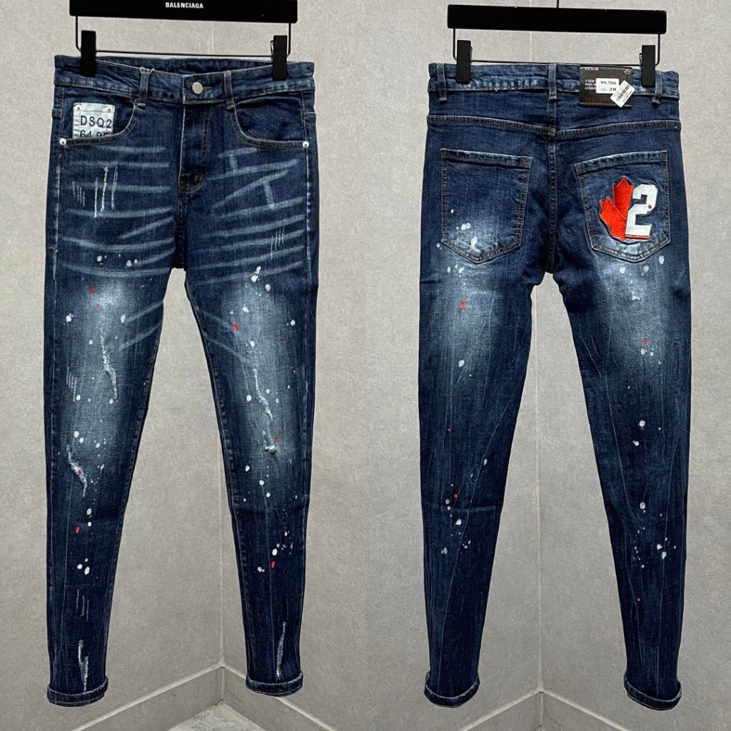 Quần Jean Nam Xanh Lá Phong Đỏ DSQUARED2 Xanh Sáng 4 Cúc Quần Dsq2 Phối Lá Phong Đằng Sau