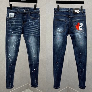 Quần Jean Nam Xanh Lá Phong Đỏ DSQUARED2 Xanh Sáng 4 Cúc Quần Dsq2 Phối Lá Phong Đằng Sau