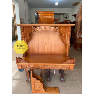 Bàn thờ treo tường Bà có mái gỗ Gõ Đỏ mẫu chạm Hoa Sen