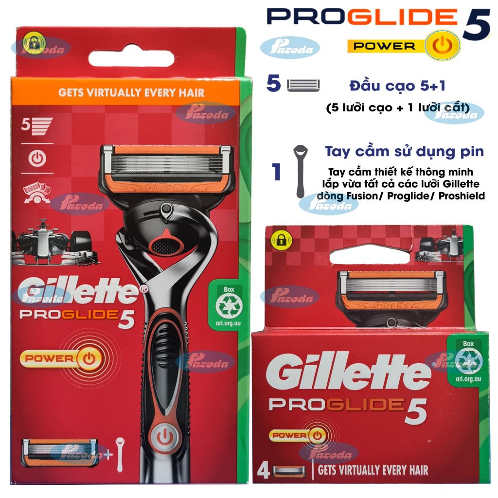 Combo dao cạo râu Gillette Proglide5 Power (1 tay cầm xoay chiều sử dụng pin và 5 đầu cạo 5+1)