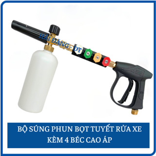  Súng xịt rửa xe và bình phun bọt tuyết rửa xe áp lực cao kèm ống nối gắn 4 béc cao áp cho máy rửa xe 