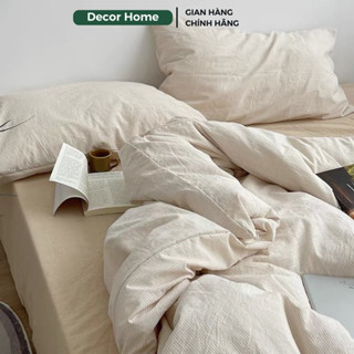 Bộ chăn ga gối Đũi Muji kẻ phong cách Nhật Bản, bộ 4 món Cotton Đũi basic phong cách Wabi-Sabi mềm mát Decor Home