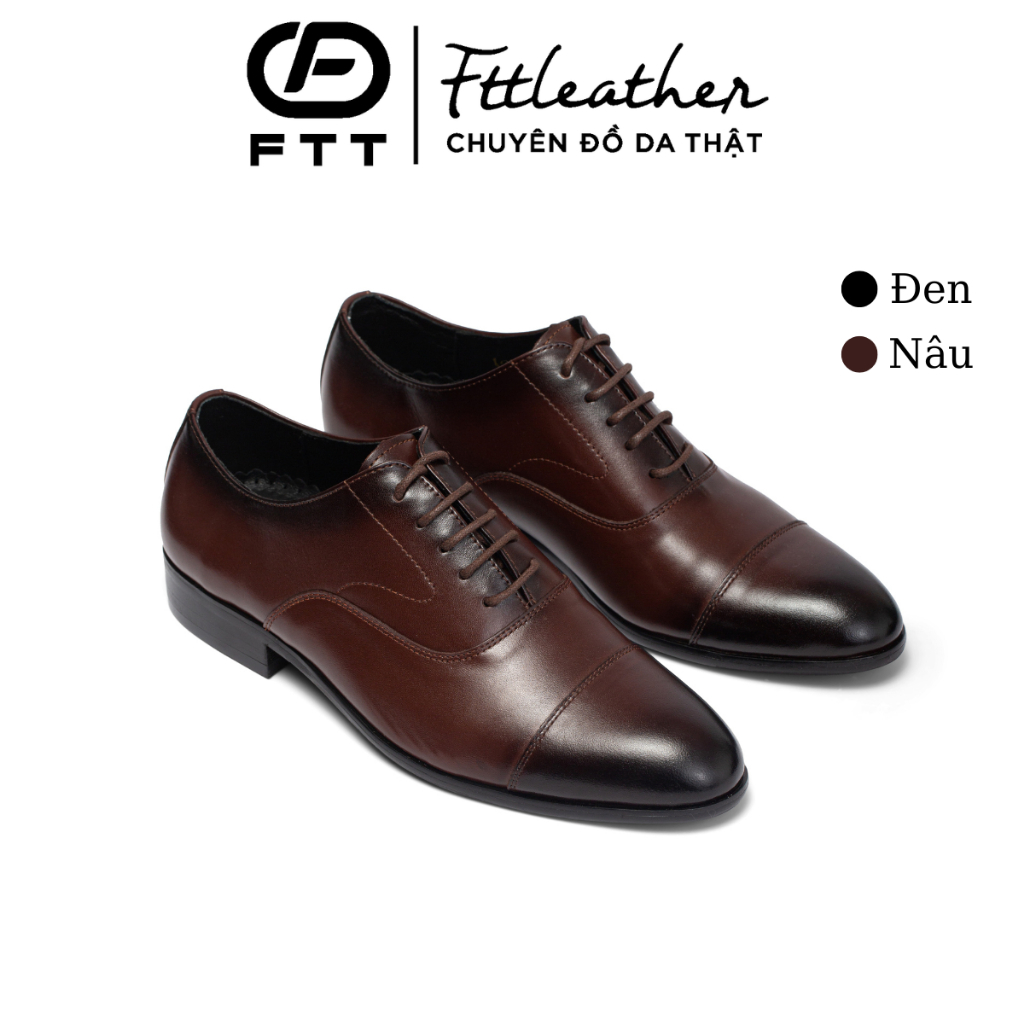 Giày tây nam công sở cao cấp  Fttleather da bò đế phíp gỗ màu nâu Oxford Captoe mẫu 635
