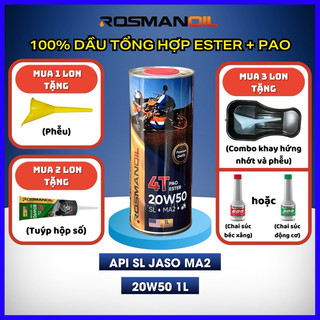 Dầu nhớt xe số ROSMANOIL SL 20W50 (1L) 4T, 100% dầu tổng hợp Ester + Pao