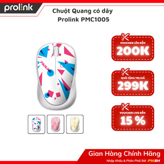 Chuột quang có dây Prolink PMC1005 - nút bấm nhẹ, độ nhạy cao 1000DPI, hoa văn trẻ trung