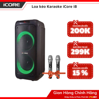 Loa kéo karaoke iCore i8 kèm 2 micro UHF - thu âm khi hát karaoke, kết nối với đàn ghi-ta điện
