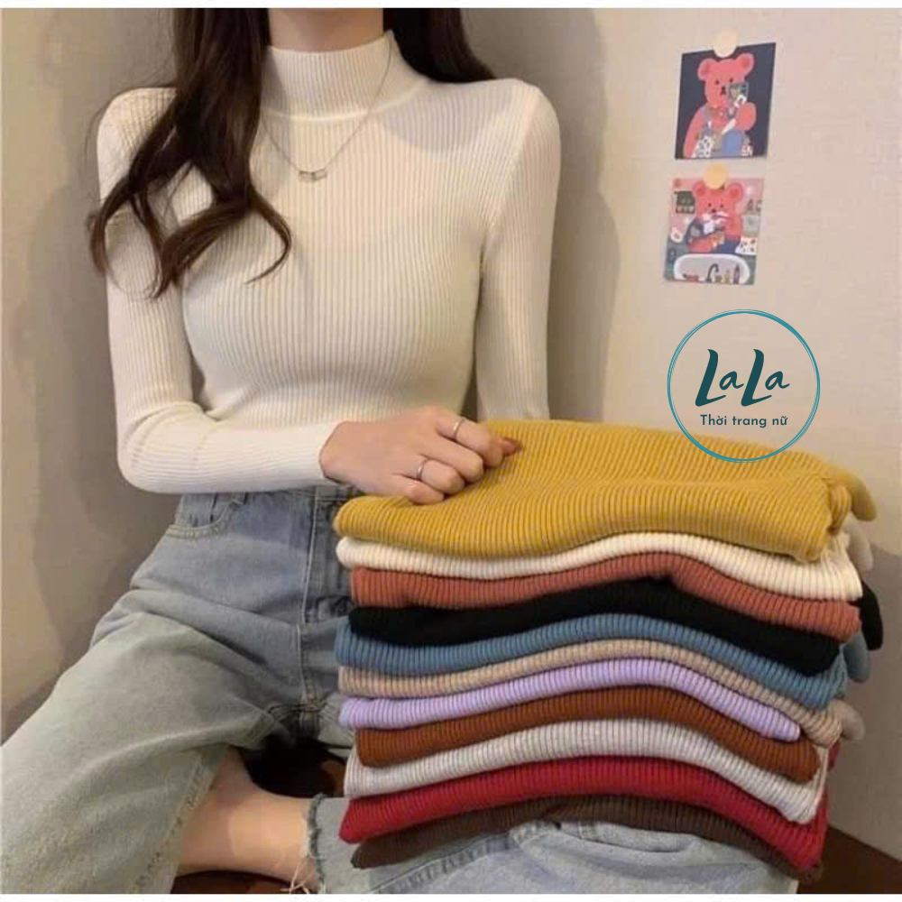 Áo len tăm cổ 3 phân đệt kim trơn nhiều màu cho nữ, Áo len cao cổ giữ nhiệt mùa đông hàng QCCC chất 