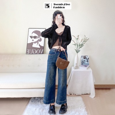 Quần jeans nữ Twentyfive ống rộng lửng gập gấu 5cm (Không kèm thắt lưng) 5026