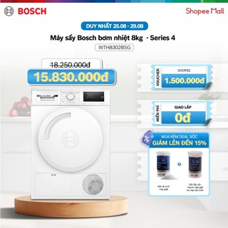 Máy sấy bosch bơm nhiệt 8kg wth83028sg - series 4 - hàng chính hãng