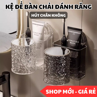 Kệ Đựng Bàn Chải Đánh Răng Có Cốc Hút Tường Siêu Chắc, Giá Để Đồ Nhà Tắm Có Lỗ Thoát Nước Tặng Cốc