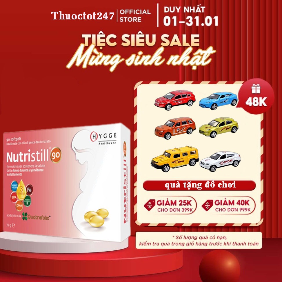 Vitamin bầu NUTRISTILL 90 nhập khẩu Ý, bổ sung vitamin tổng hợp cho bà bầu, đủ Sắt, DHA, Acid folic.