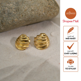 Bông tai nữ mạ vàng 18k Plissé Jesmee, khuyên tai nữ xếp ly thiết kế độc đáo, sang trọng - E65002