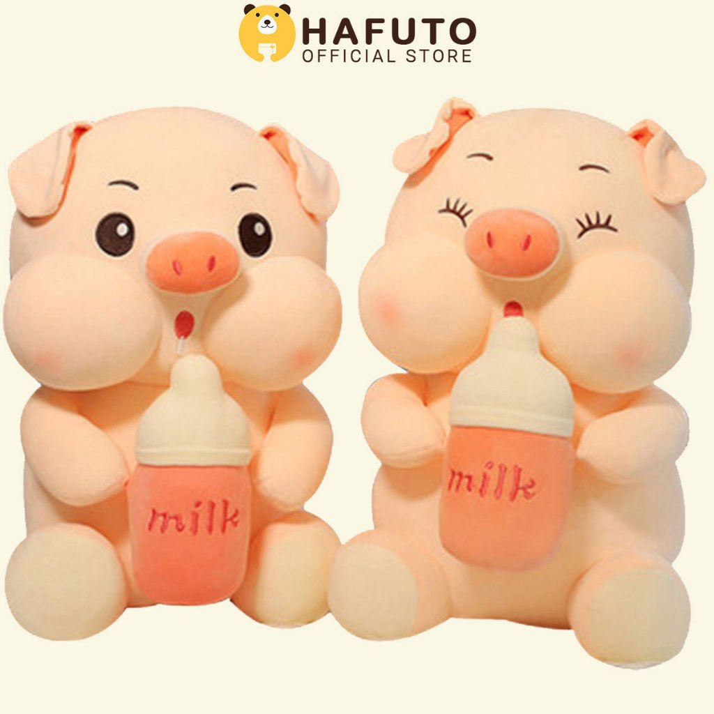 Gấu Bông Heo Ôm Bình Sữa Cao Cấp Hafuto, Món Quà Tặng Đồ Chơi Thú Bông Đáng Yêu Cute