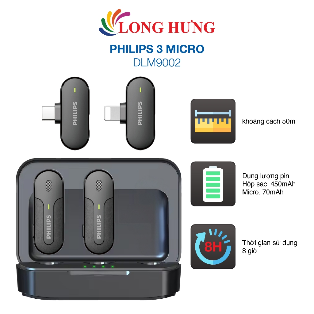 Micro không dây Wireless Lavalier Philips 2 Micro DLM9002 - Hàng chính hãng