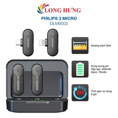 Micro không dây Wireless Lavalier Philips 2 Micro DLM9002 - Hàng chính hãng