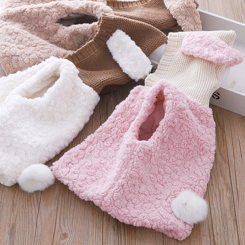 AK06- Áo Khoác Gile Lót Lông Cừu Cho Bé Gái Có Tai Thỏ Dễ Thương