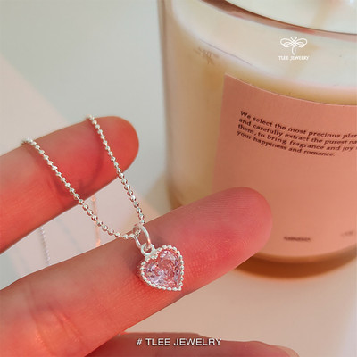 Dây chuyền bạc nữ TLEE mẫu dây hạt mix mặt tim hồng blink lấp lánh TLEE JEWELRY D0265