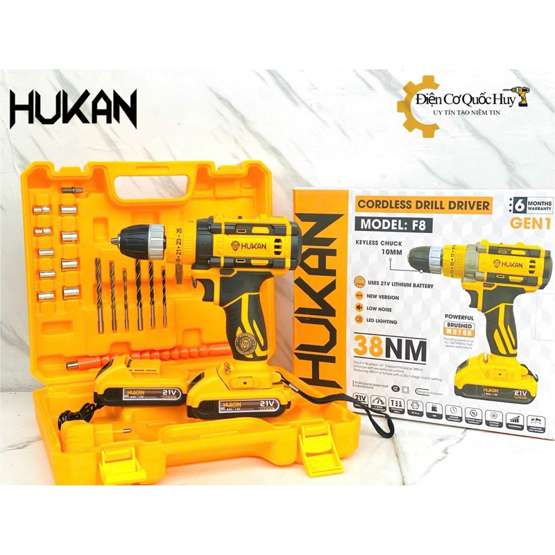 Máy khoan pin Hukan F8 3 chức năng 21v chính hãng 2 pin siêu bền