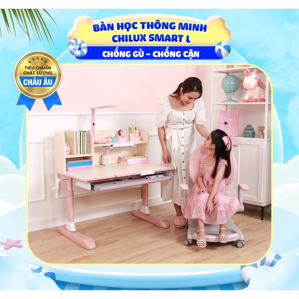 Bàn học cho bé Chilux Smart L cao cấp, thông minh chống gù, chống cận, bảo hành 5 năm
