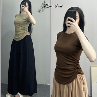 Áo thun tăm cổ tròn nhún eo vạt tròn bigsize RSun, Áo thun cộc tay 271