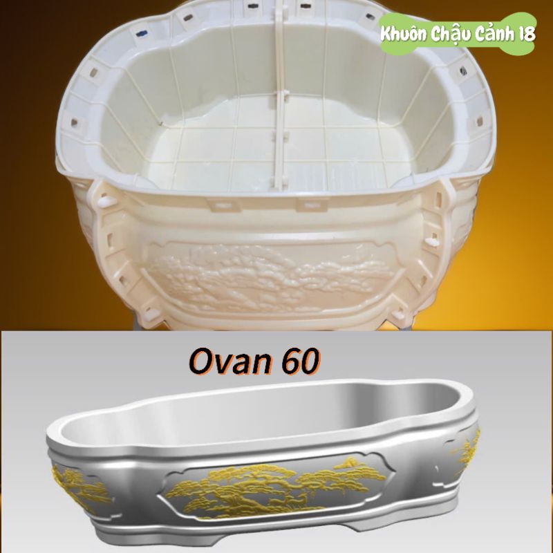 Khuôn Đúc Chậu Ovan 60 Mẫu Mới kiểu dáng bể khánh dài 60 rộng 45 cao 22