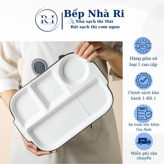 Đĩa khay đựng đồ ăn chia 4 ngăn gốm sứ CERAMIC cao cấp cho bé, decor trang trí nhà bếp - Bếp Nhà Ri Official Store