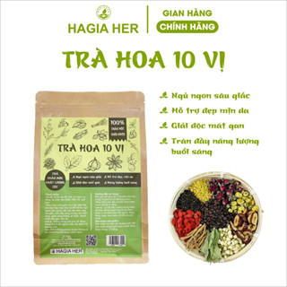 HAGIA HER - Trà Hoa 10 Vị - Set 10 Gói 300 Gram - Ngủ Ngon Đẹp Da Hàng Cao Cấp