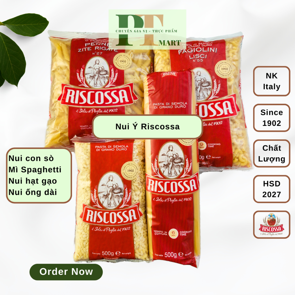 HSD.2027 Nui Nhập Khẩu Ý Riscossa since 1902. Nui sò / Nui gạo / Mì Spaghetti / Nui Ống -->