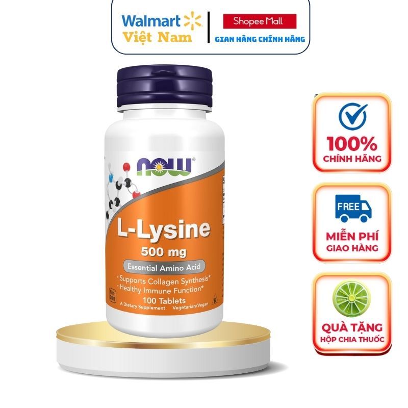 Viên uống giảm mụn, giảm thâm L-Lysine 500mg 100 viên tăng cường hệ miễn dịch, tăng sinh collagen