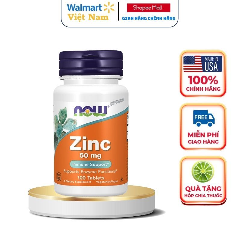 Kẽm Now Zinc 50mg giúp tăng cường sinh lý nam giới, tăng testosteron nội sinh, giảm mụn và tăng sức đề kháng