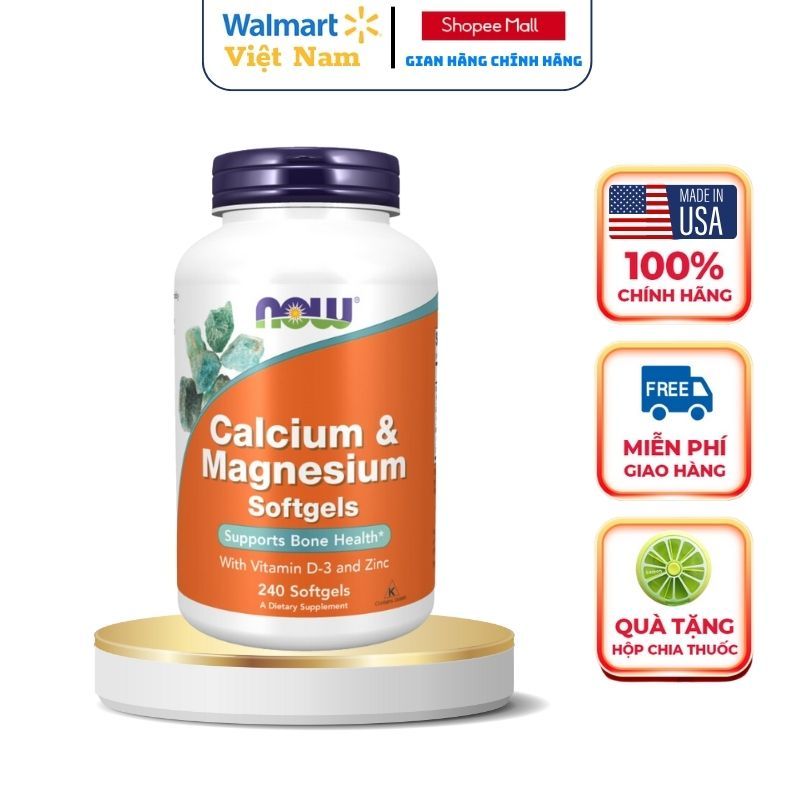 Canxi hữu cơ NOW Calcium & Magnesium hộp 120v nhập khẩu Mỹ giúp xương chắc khỏe, hỗ trợ cơ bắp, trí nhớ, hệ miễn dịch