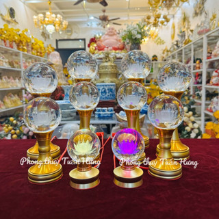 ( 1 cặp ) Đèn thờ hình quả cầu hoa sen pha lê thân nhôm mạ đồng vàng cao cấp, ảnh tự chụp, hàng sẵn