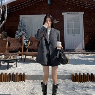 [Sẵn] Áo Khoác Dạ Áo Vest Nữ Blazer Dạ Dáng Dài Áo Dạ Tweed Form Rộng Dáng Dài Kiểu Hàn Quốc Áo Khoác Nữ Mùa Đông AD2495