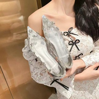 Giày Búp Bê Bạc MEYBANNI Hở Mũi Chất Liệu Mica Đính Đá Hotrend [FORM RỘNG - LÙI 1 SIZE]  - C168