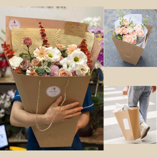 10 túi giấy xi măng đựng hoa hình thang, túi xách đựng hoa, túi vát xi măng đựng hoa kraft hoa tươi hoa sáp quà tặng