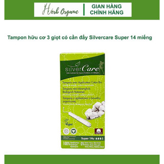 Tampon hữu cơ 3 giọt có cần đẩy Silvercare Super 14 miếng